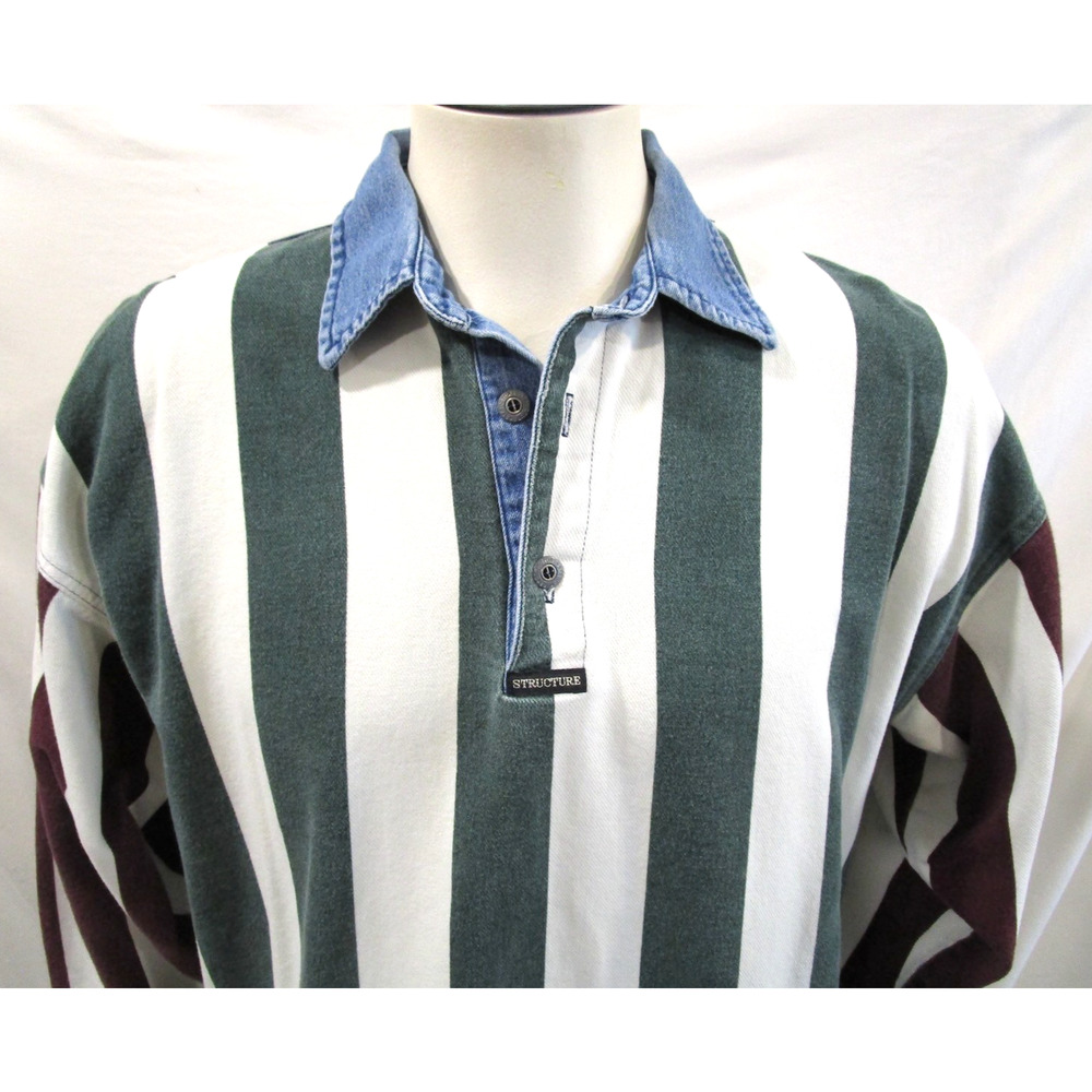 VTG 90s Structure Multicolor Striped LS Rugby Polo Shirt Men Sz L Md in USA - Picture 2 of 8